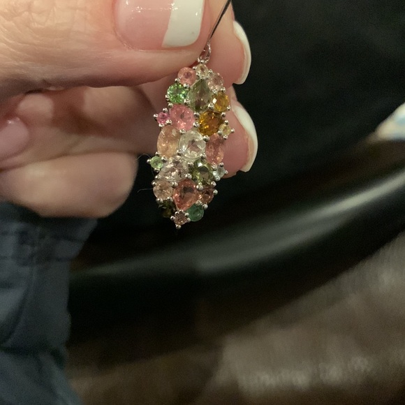 Multicolor tourmaline rhodium over SS earring - Picture 2 of 3